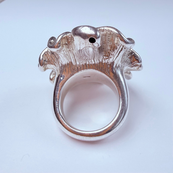 Modernist Sterling Silver 925 Sculptural BIG Blooming Flower 1.4" Vintage Ring - Picture 6 of 11